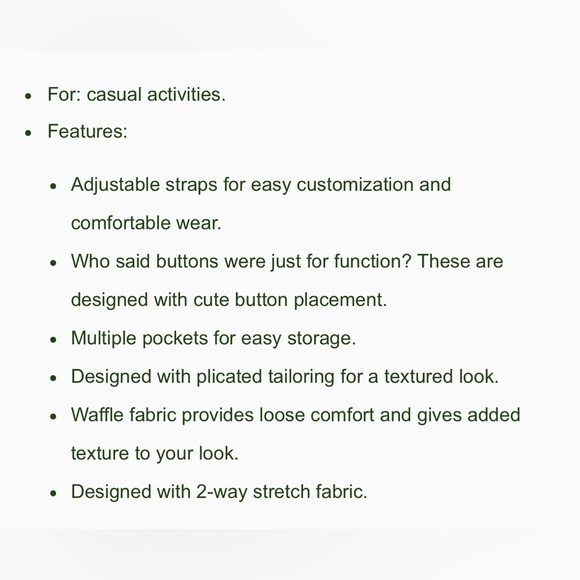 Halara Adjustable Strap Button Multiple Pockets Waffle Casual Overalls - Picture 3 of 6